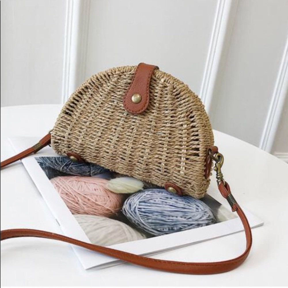 Half Circle Woven Straw Crossbody Bag